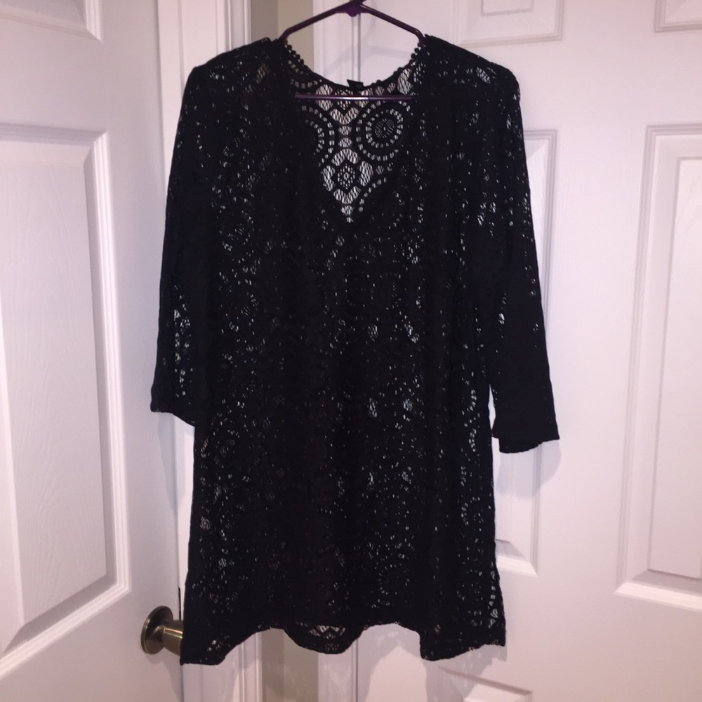 Black lace bathing suit cover up